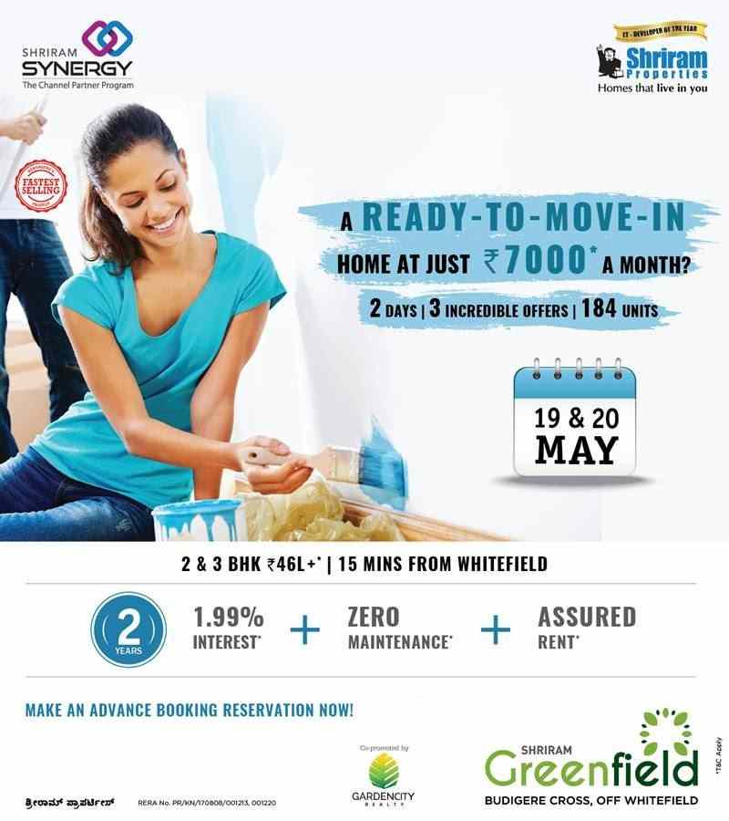 Own a home at just Rs. 7,000 a month at Shriram Greenfield in Bangalore